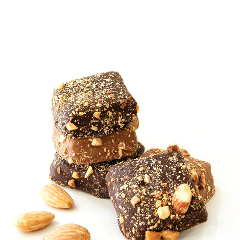 Stacked ABC chocolate bars with almonds
