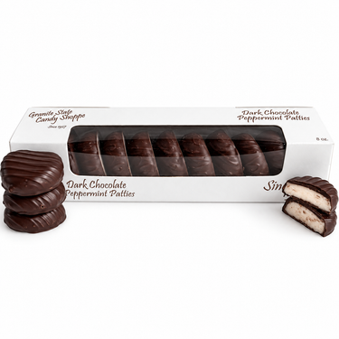 8 oz. Dark Chocolate Peppermint Patties on a white background